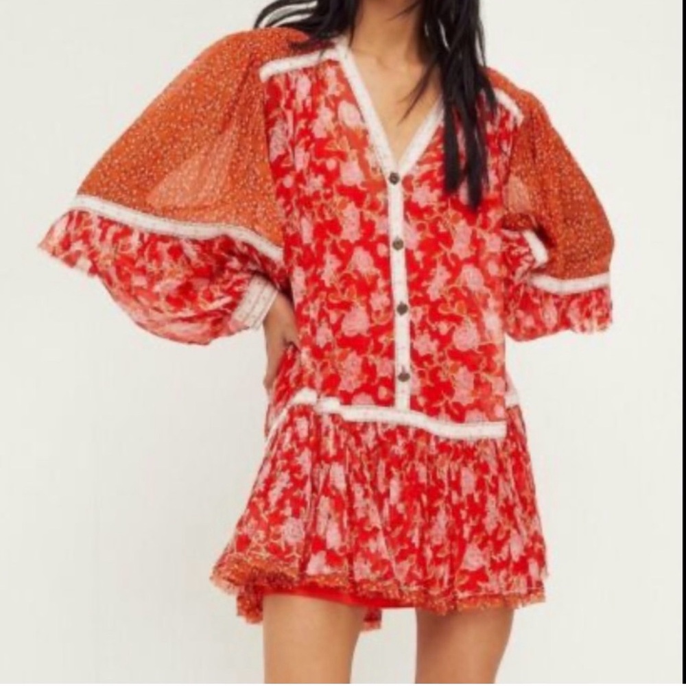 Free People Pink and Orange Patterned Blouse